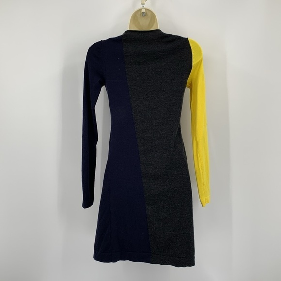 Theory colorblock sweaterdress dress wool blend gray navy blue yellow X-Small XS - Picture 3 of 4